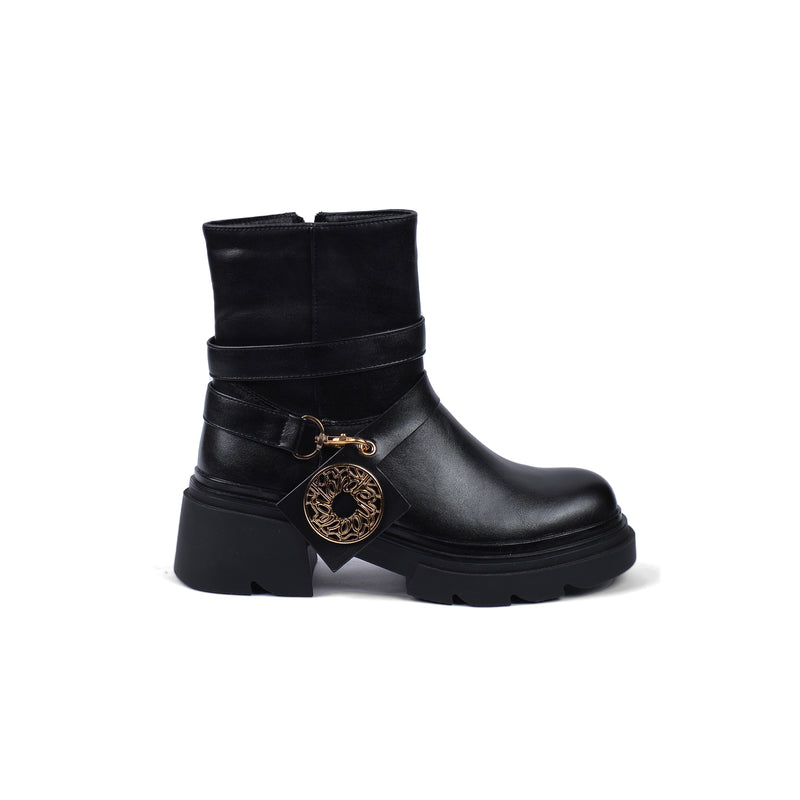 Orion Ringed Heeled Half Boots High Quality with Buckle Detail Woman 17726AH6 Black - 1