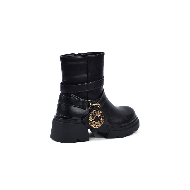 Orion Ringed Heeled Half Boots High Quality with Buckle Detail Woman 17726AH6 Black - 2