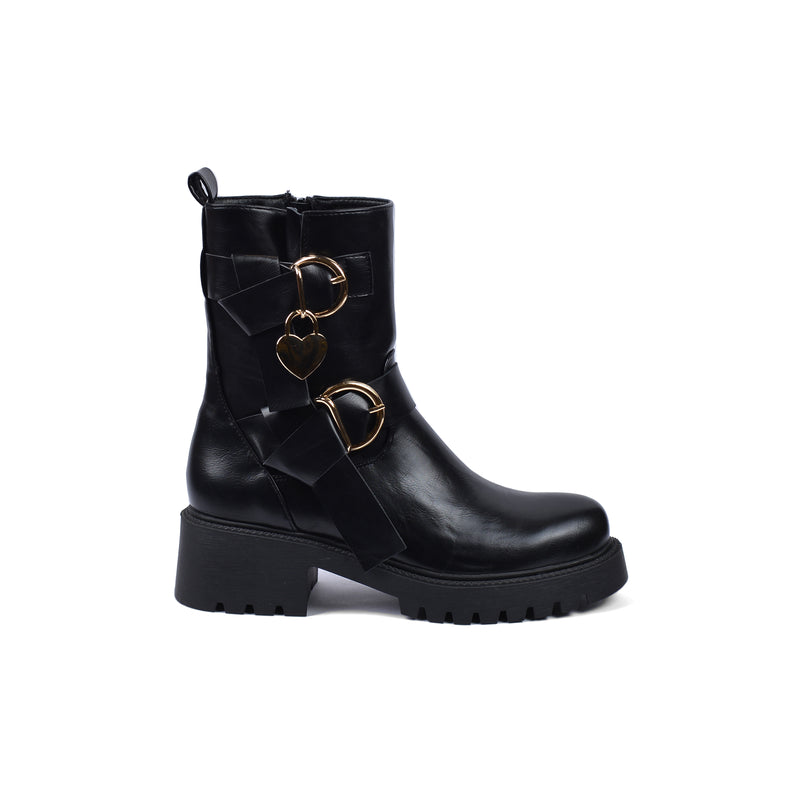 Orion Ringed Heeled Half Boots High Quality with Buckle Detail Woman 12500H022 Black - 1