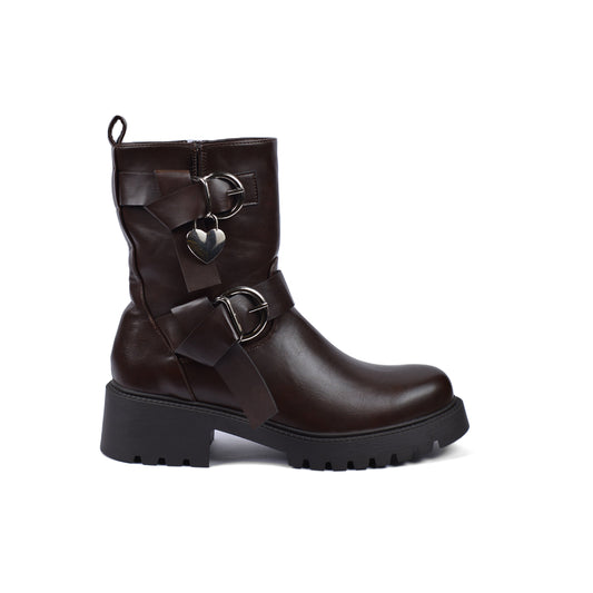 Orion Ringed Heeled Half Boots High Quality with Buckle Detail Woman 12500H022 Brown