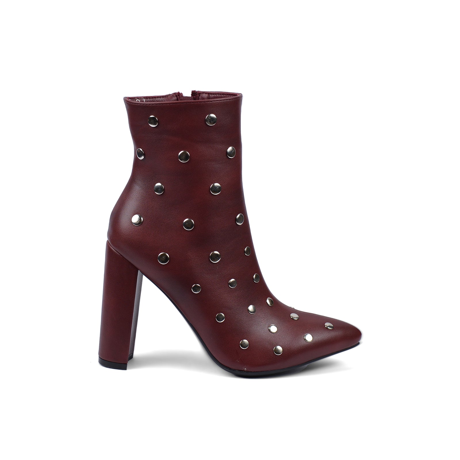 Orion Ringed Heeled Half Boots High Quality Studded Woman 131026710 Burgundy - 1