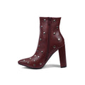 Orion Ringed Heeled Half Boots High Quality Studded Woman 131026710 Burgundy - 3