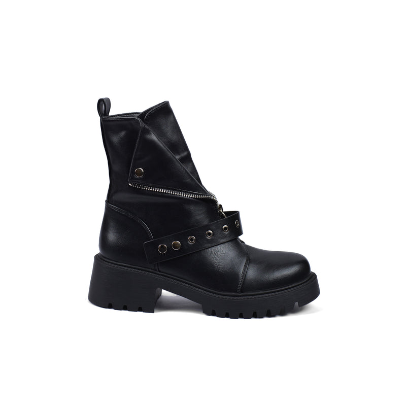 Orion Women's High Quality Half Boot with Zipper 125000H05 Black - 1