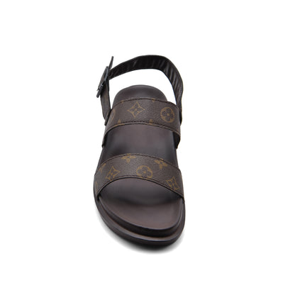 Louis Vuitton Slippers Man Monogram Leather Back Stra LV526 Brown
