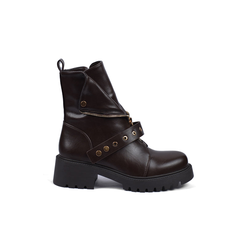Orion Women's High Quality Half Boot with Zipper 125000H05 Brown - 1
