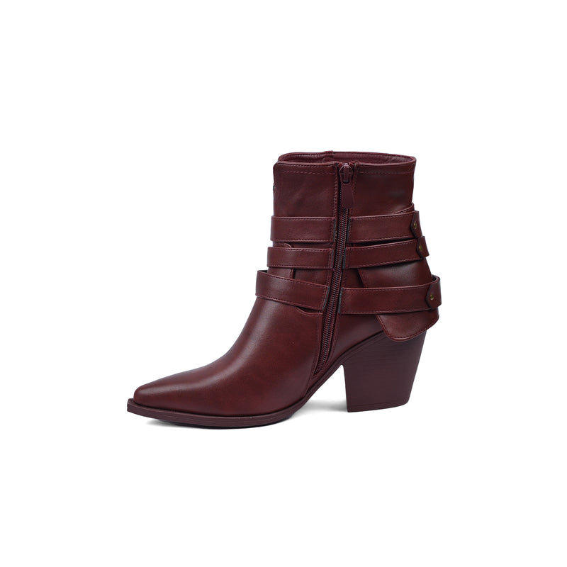 Orion Ringed Half Boots High Quality with Buckle Detail Woman 17726AH9 Burgundy - 3
