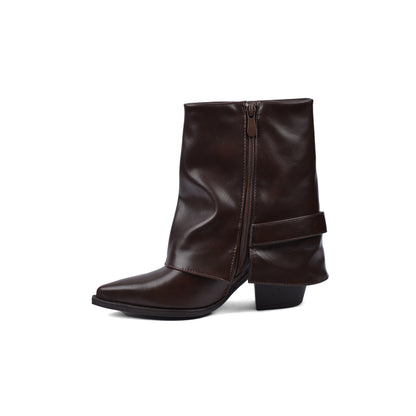 Dial Belt Heel Half Boots High Quality with Buckle Detail Woman 17726AH10 Coffee