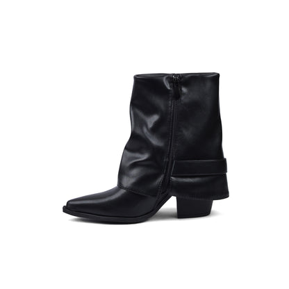 Dial Belt Heel Half Boots High Quality with Buckle Detail Woman 17726AH10 Black