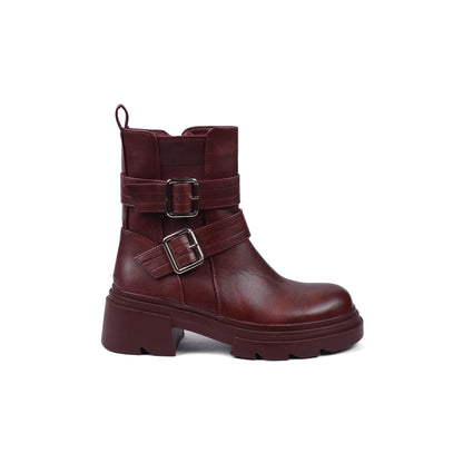Atlas Buckle Combat Half Boots High Quality with Buckle Detail Woman 17726AH4 Maroon