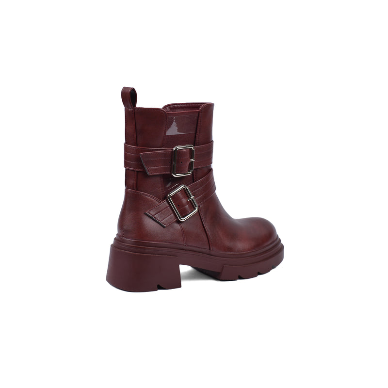 Atlas Buckle Combat Half Boots High Quality with Buckle Detail Woman 17726AH4 Maroon - 2