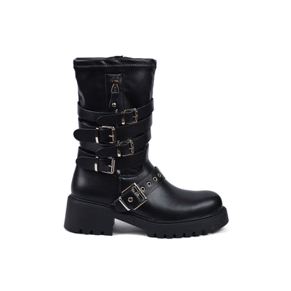 Atlas Buckle Combat Half Boots High Quality with Buckle Detail Woman 125000H07 Black