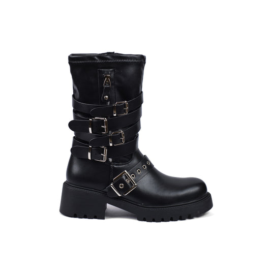 Atlas Buckle Combat Half Boots High Quality with Buckle Detail Woman 125000H07 Black