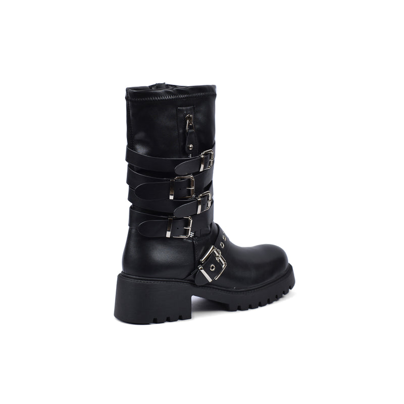 Atlas Buckle Combat Half Boots High Quality with Buckle Detail Woman 125000H07 Black - 2