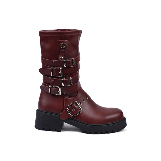 Atlas Buckle Combat Half Boots High Quality with Buckle Detail Woman 125000H07 Burgundy