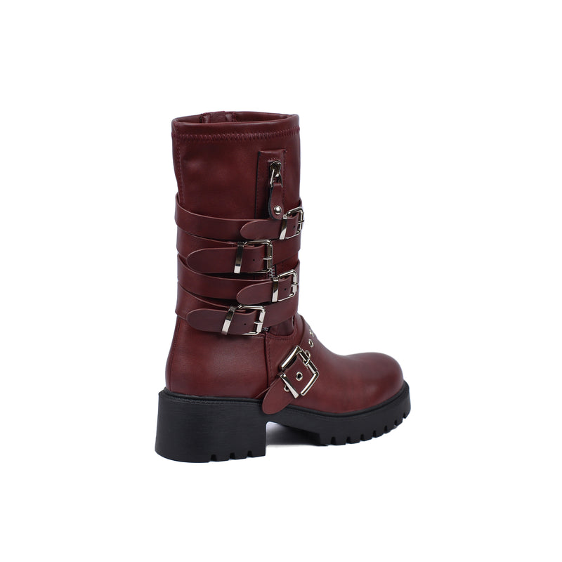 Atlas Buckle Combat Half Boots High Quality with Buckle Detail Woman 125000H07 Burgundy - 2