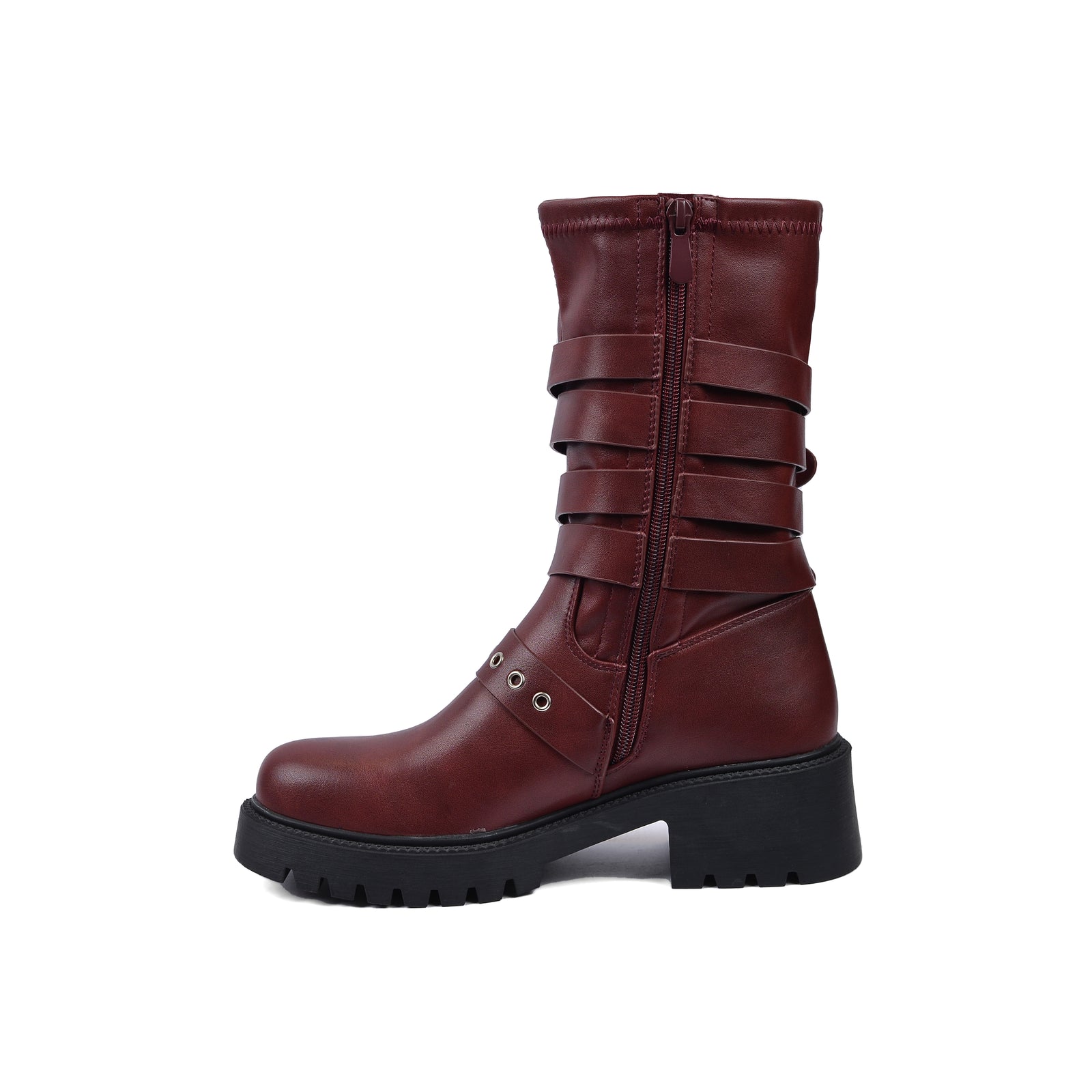 Atlas Buckle Combat Half Boots High Quality with Buckle Detail Woman 125000H07 Burgundy - 3