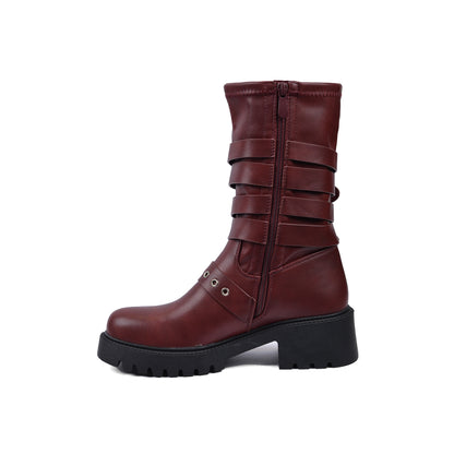 Atlas Buckle Combat Half Boots High Quality with Buckle Detail Woman 125000H07 Burgundy