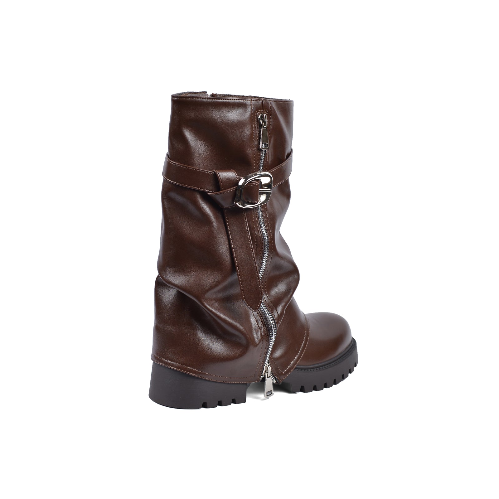 Dial Belt Heel Half Boots High Quality with Buckle Detail Woman 12500H027 Brown - 2