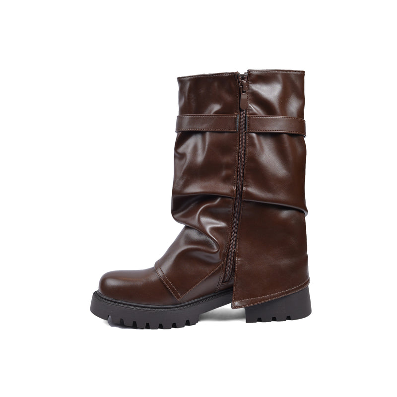Dial Belt Heel Half Boots High Quality with Buckle Detail Woman 12500H027 Brown - 3