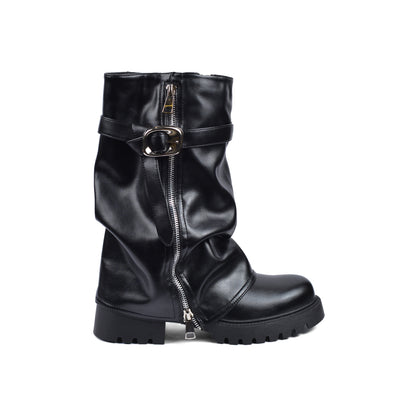 Dial Belt Heel Half Boots High Quality with Buckle Detail Woman 12500H027 Black