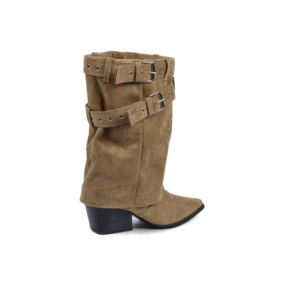Dial Belt Heel Half Boots High Quality with Buckle Detail Woman DA07 Beige