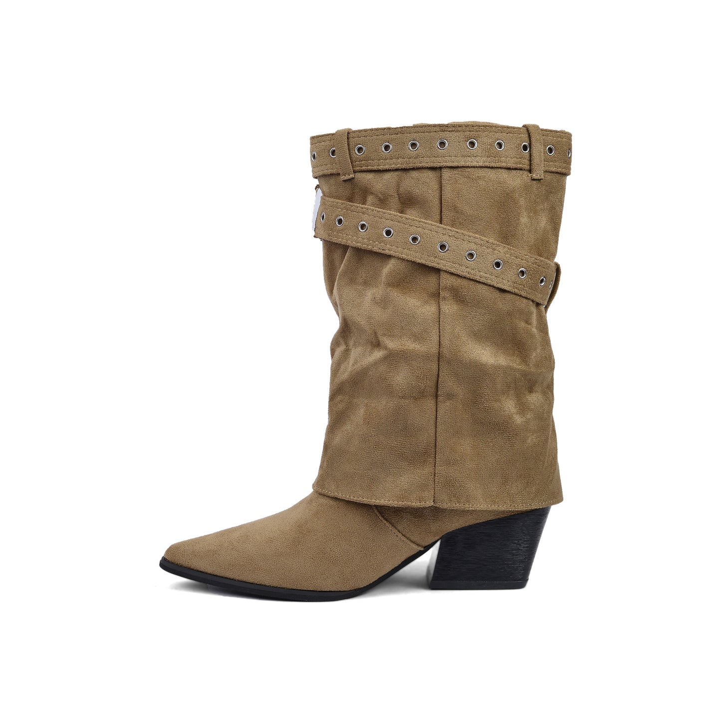 Dial Belt Heel Half Boots High Quality with Buckle Detail Woman DA07 Beige