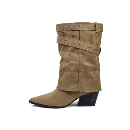 Dial Belt Heel Half Boots High Quality with Buckle Detail Woman DA07 Beige