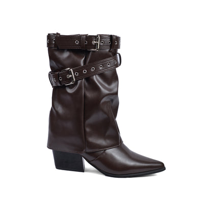 Dial Belt Heel Half Boots High Quality with Buckle Detail Woman DA07 Brown