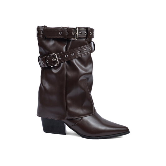 Dial Belt Heel Half Boots High Quality with Buckle Detail Woman DA07 Brown