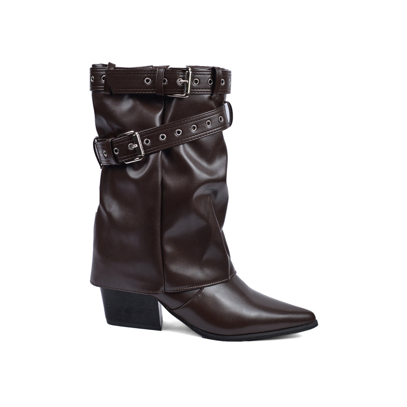 Dial Belt Heel Half Boots High Quality with Buckle Detail Woman DA07 Brown - 1