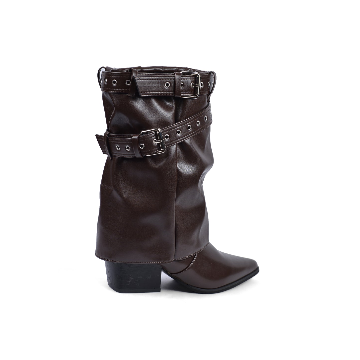 Dial Belt Heel Half Boots High Quality with Buckle Detail Woman DA07 Brown