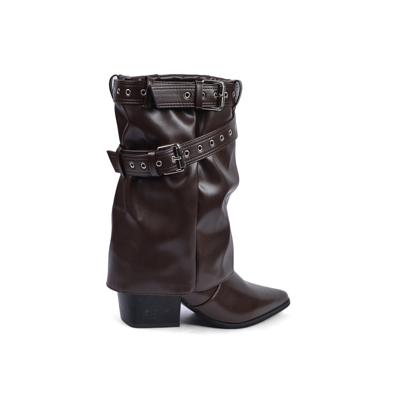 Dial Belt Heel Half Boots High Quality with Buckle Detail Woman DA07 Brown - 2