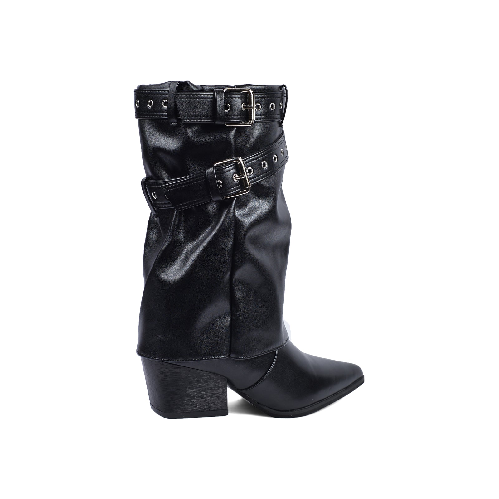 Dial Belt Heel Half Boots High Quality with Buckle Detail Woman DA07 Black - 2