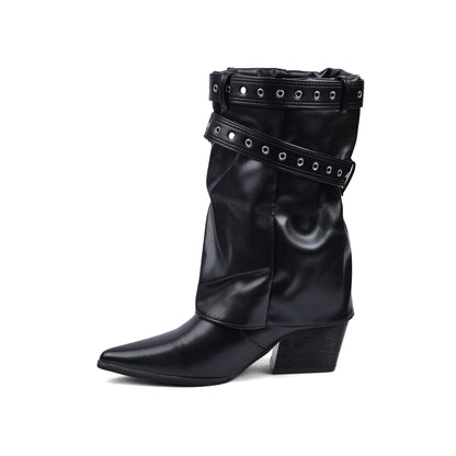 Dial Belt Heel Half Boots High Quality with Buckle Detail Woman DA07 Black