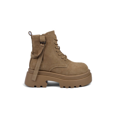 Dial Belt Heel Half Boots High Quality Suede Woman M170 Khaki