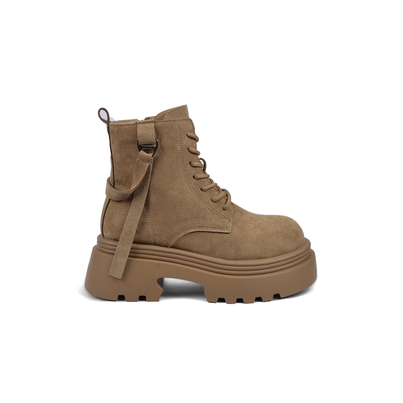 Dial Belt Heel Half Boots High Quality Suede Woman M170 Khaki - 1