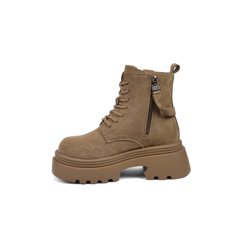 Dial Belt Heel Half Boots High Quality Suede Woman M170 Khaki - 3