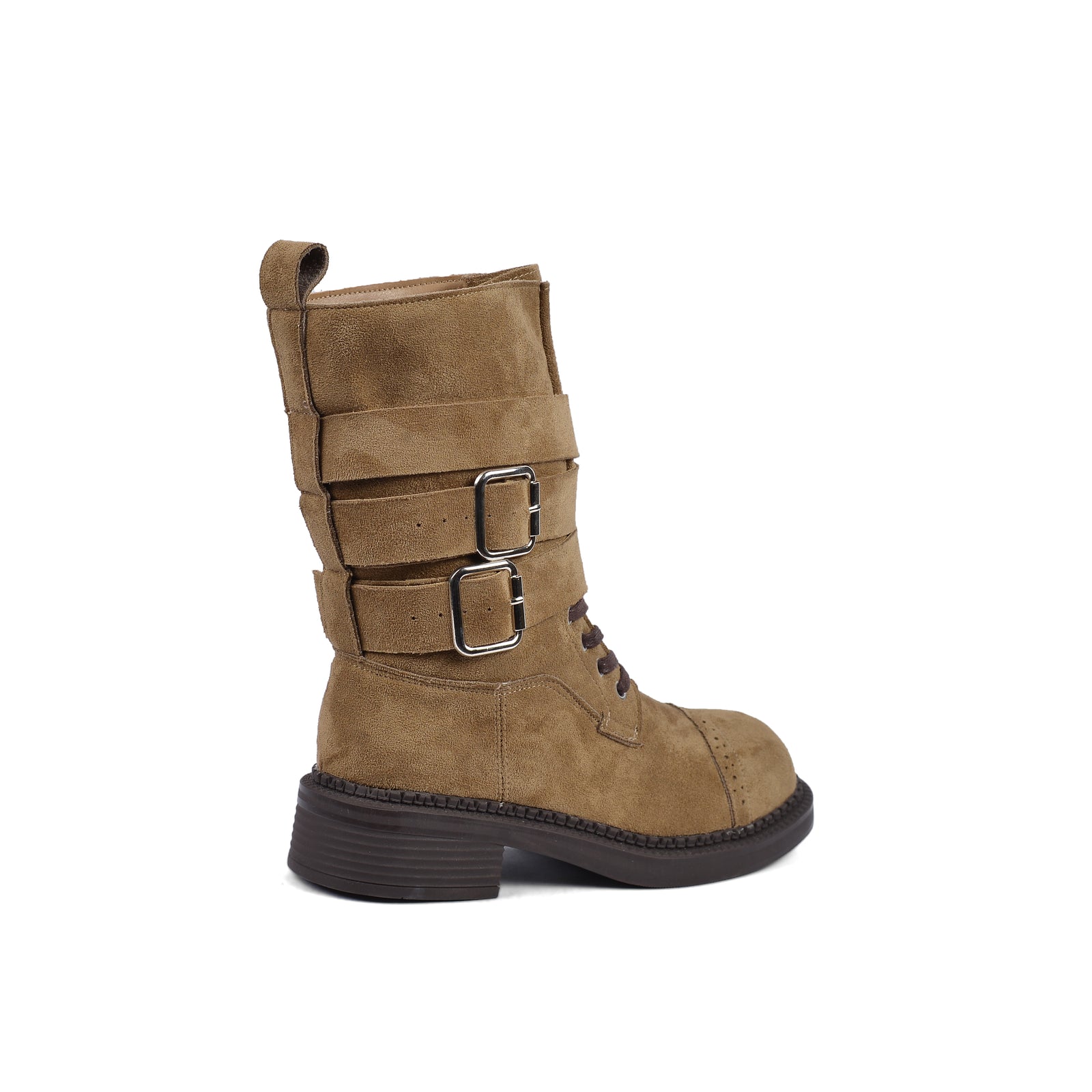 Half Boots High Quality with Buckle Detail belt Suede Woman L101 Khaki - 2