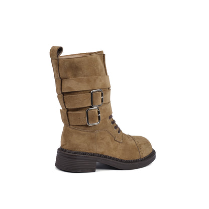 Half Boots High Quality with Buckle Detail belt Suede Woman L101 Khaki