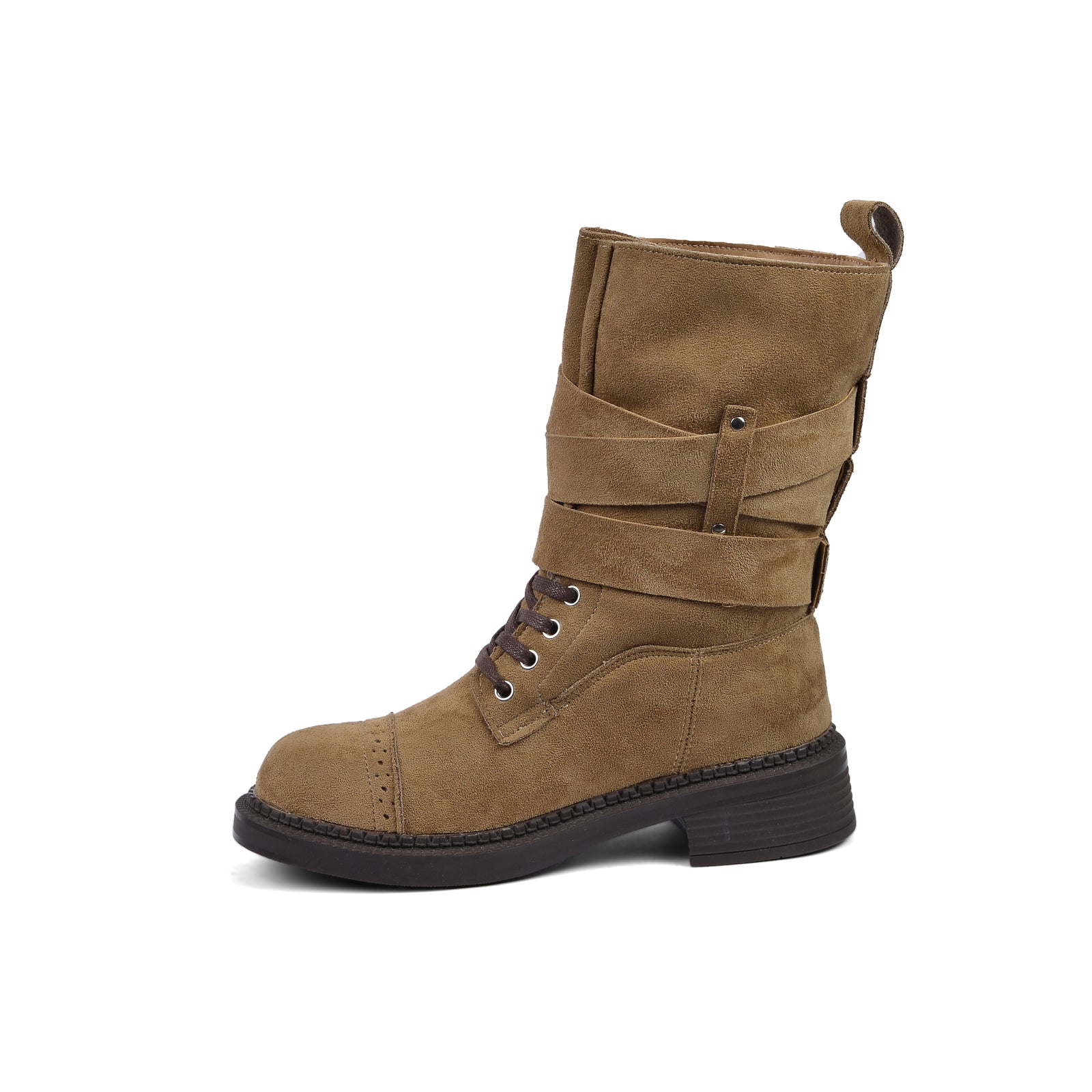 Half Boots High Quality with Buckle Detail belt Suede Woman L101 Khaki - 3