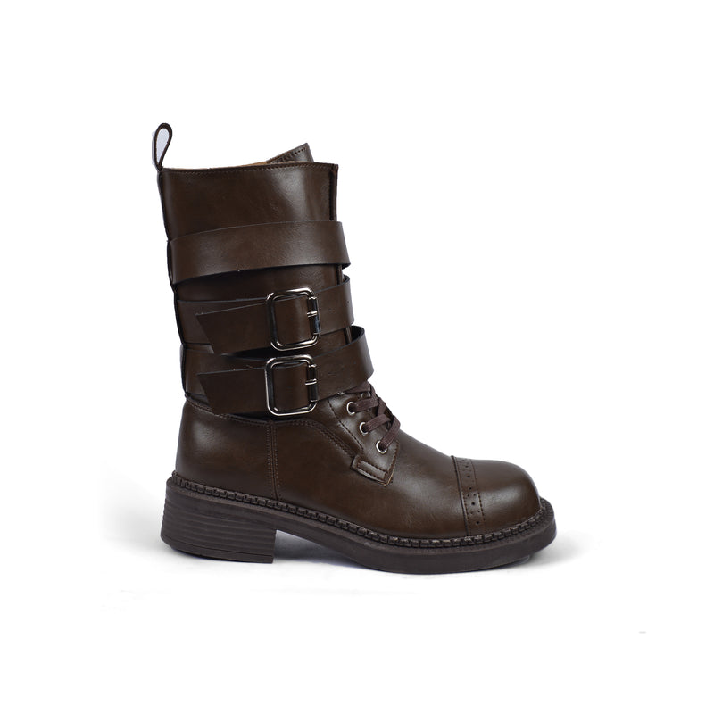 Half Boots High Quality with Buckle Detail belt Woman L101 Brown - 1