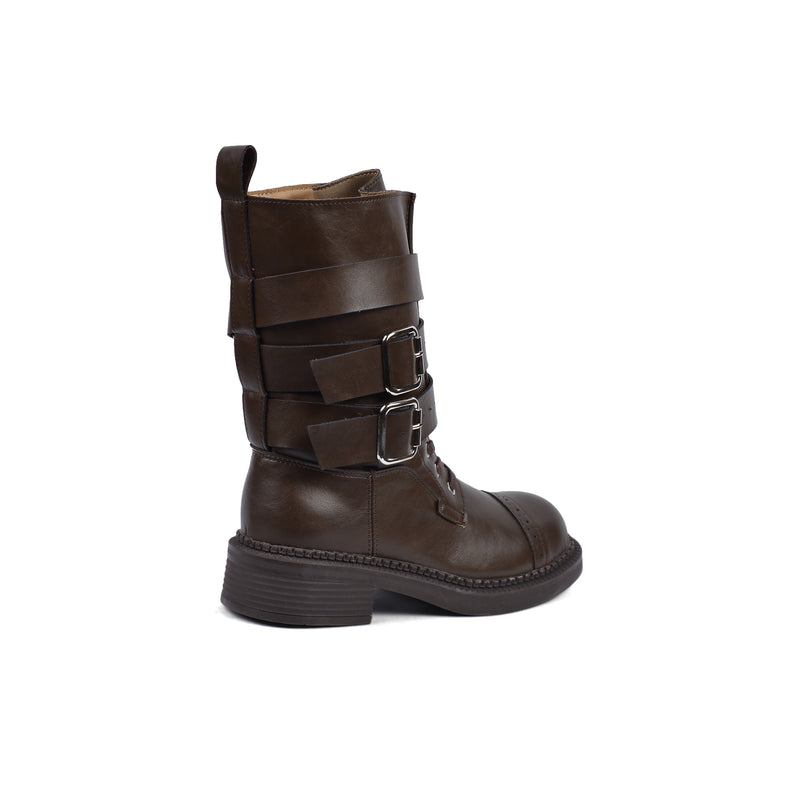 Half Boots High Quality with Buckle Detail belt Woman L101 Brown - 2