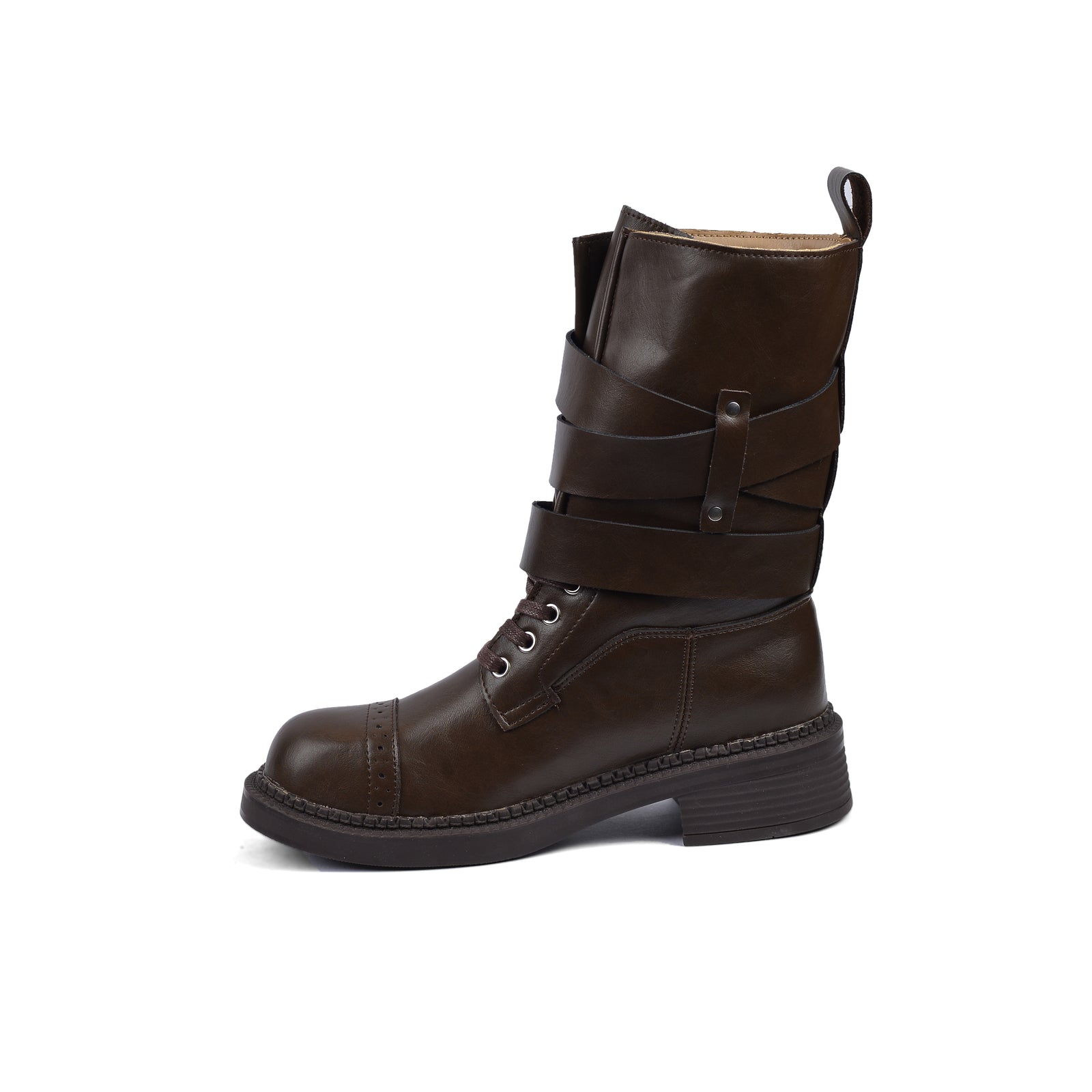 Half Boots High Quality with Buckle Detail belt Woman L101 Brown - 3