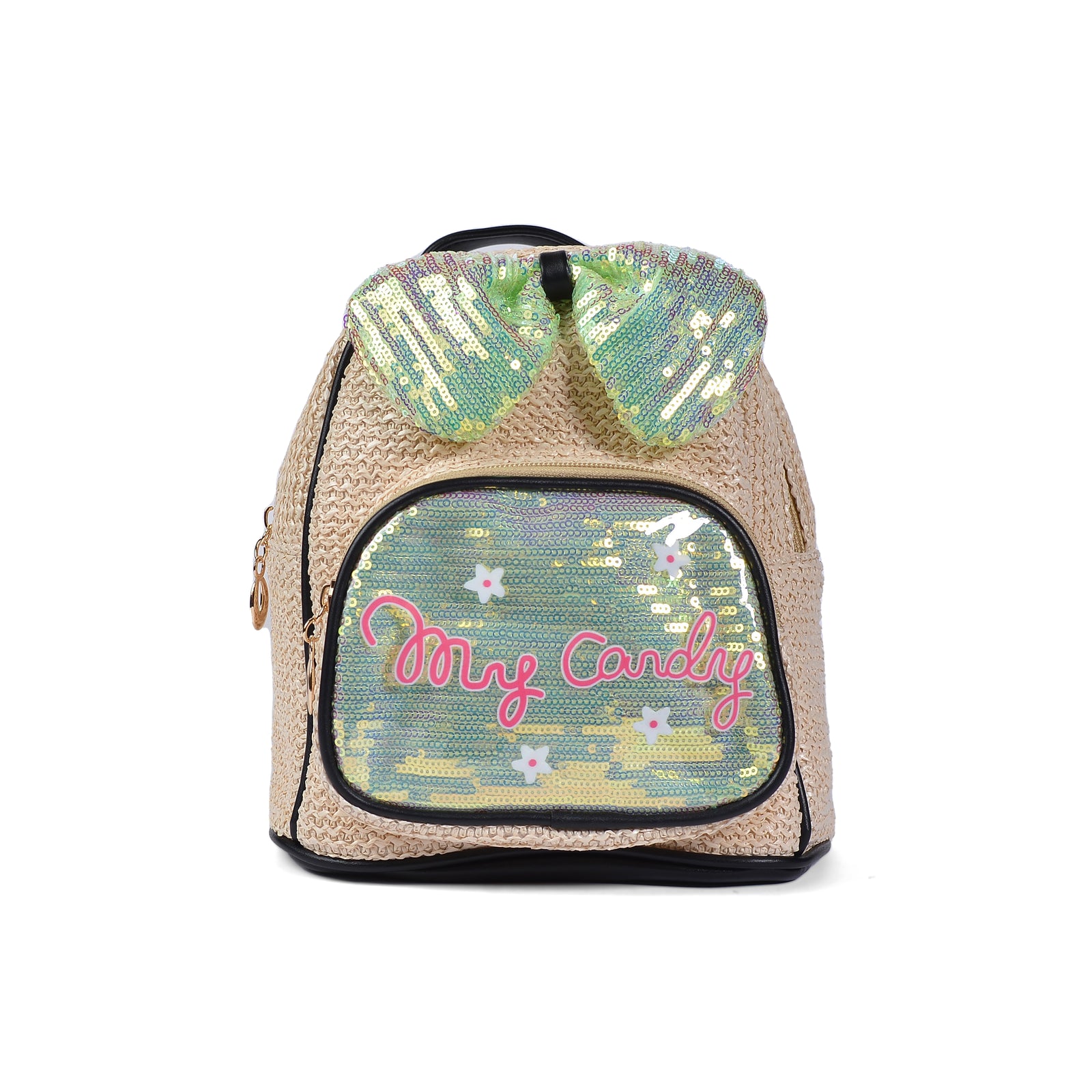 Girls' Small Shiny Bow Backpack 0092C Khaki - 1