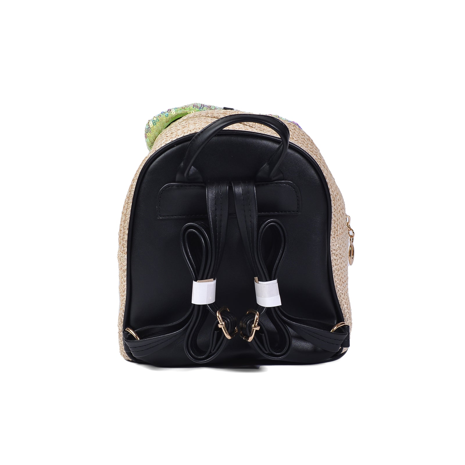 Girls' Small Shiny Bow Backpack 0092C Khaki - 3