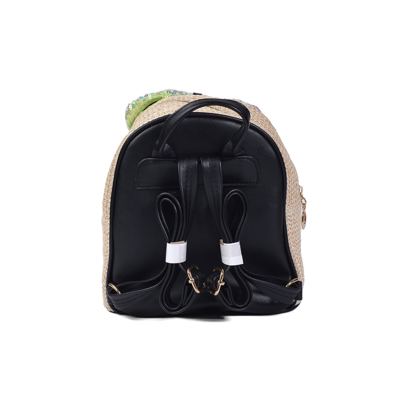 Girls' Small Shiny Bow Backpack 0092C Khaki - 3