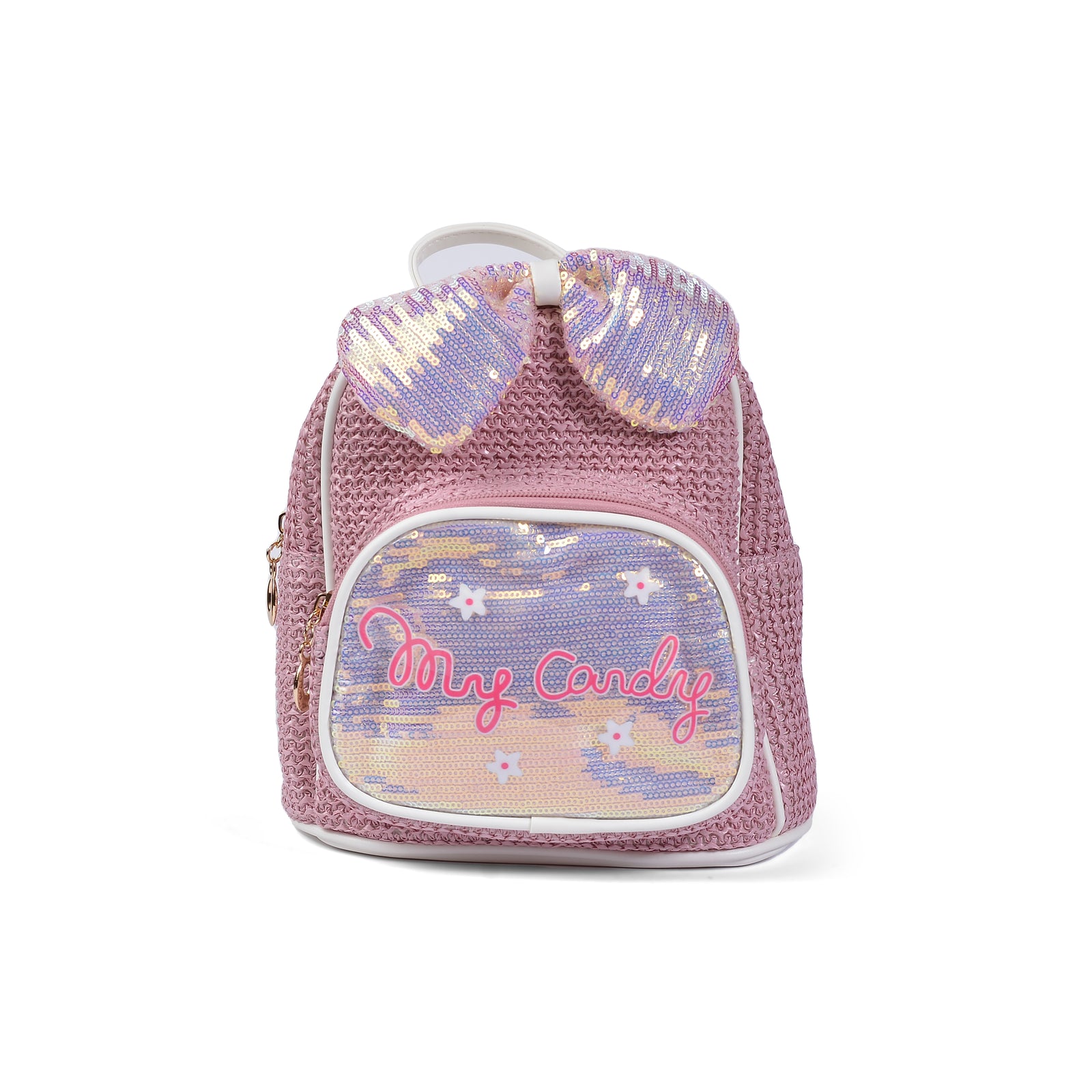 Girls' Small Shiny Bow Backpack 0092C Pink - 1