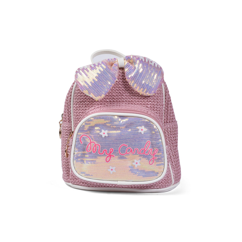 Girls' Small Shiny Bow Backpack 0092C Pink - 1