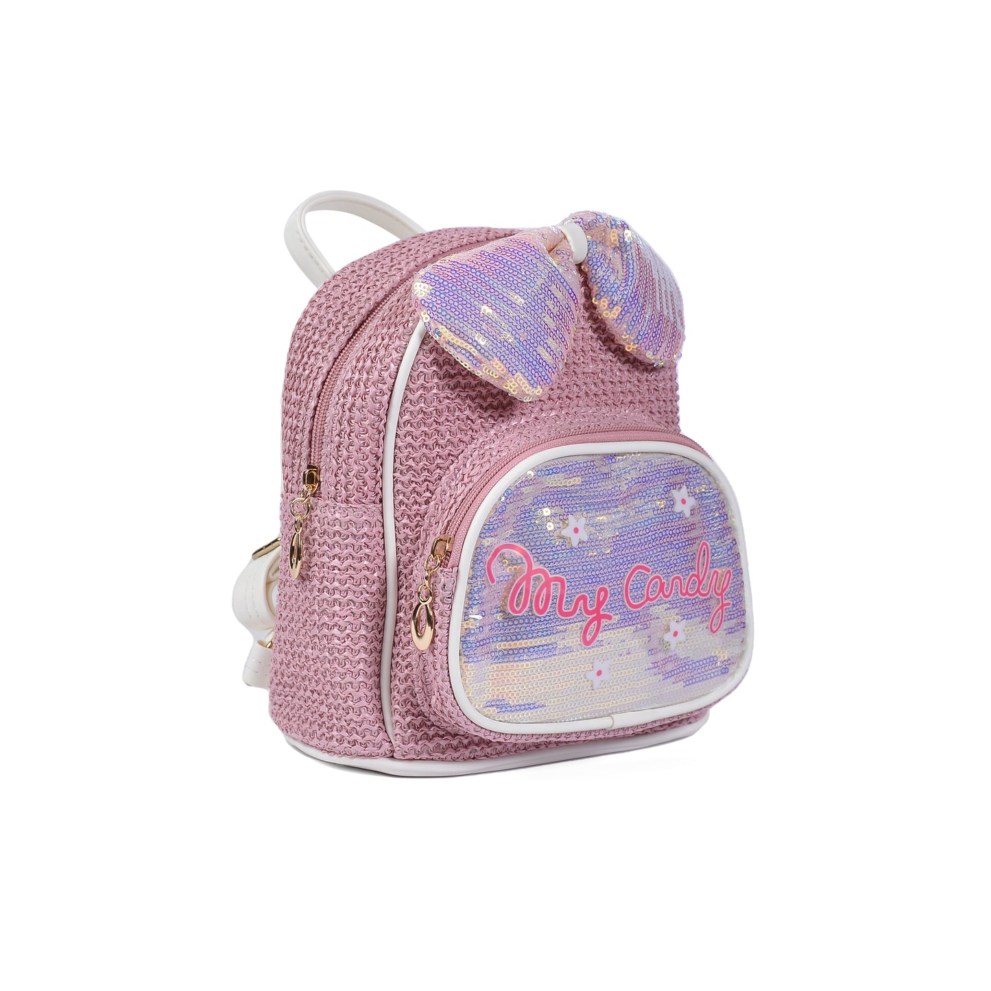 Girls' Small Shiny Bow Backpack 0092C Pink