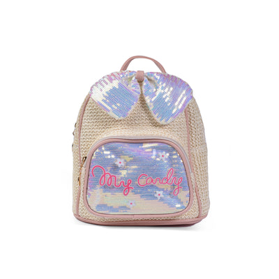 Girls' Small Shiny Bow Backpack 0092C Beige